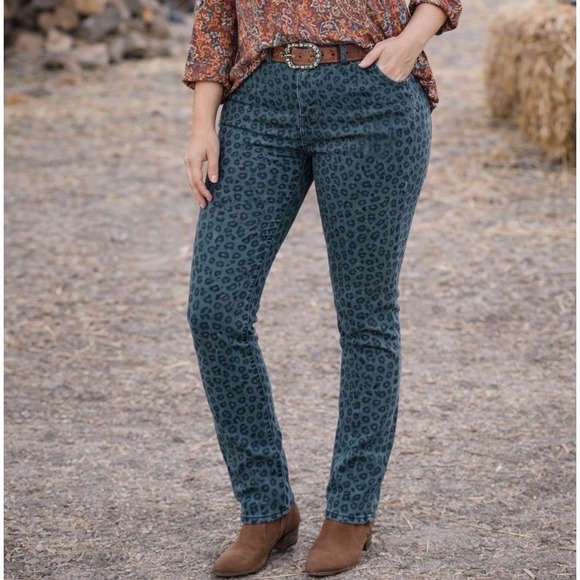 Pilcro and the Letterpress Denim - Pilcro Womens Jeans 31 Stet Teal Blue Flocked Velvet Leopard Animal Boho Western
